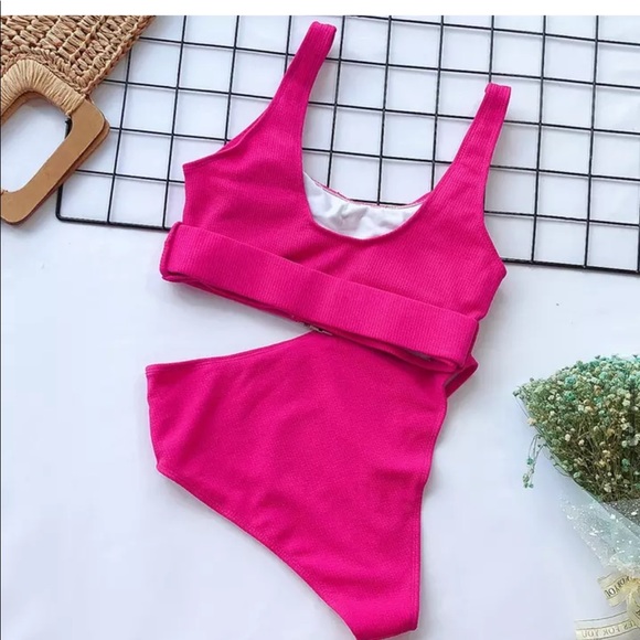 Last One ♡ PINK Buckle Bikini SET Bright high waist SMALL - Picture 5 of 6